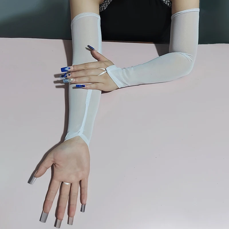 Transparent Mesh Women Sexy Hook Finger Gloves Summer Hollow Breathable Long Fingerless Gloves Cosplay Pole Dance Accessories