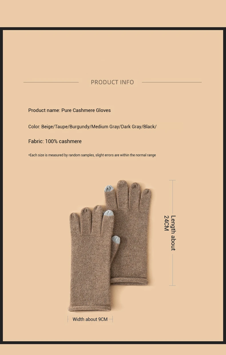 Women Selected Premium Cashmere Knitted Gloves Finger Touchscreen 100% Cashmere Simple Autumn Winter Thermal Gloves