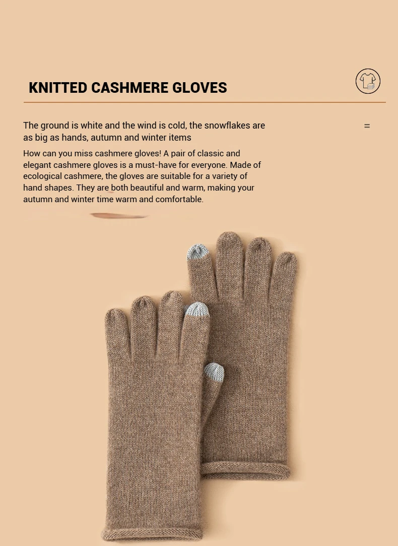 Women Selected Premium Cashmere Knitted Gloves Finger Touchscreen 100% Cashmere Simple Autumn Winter Thermal Gloves