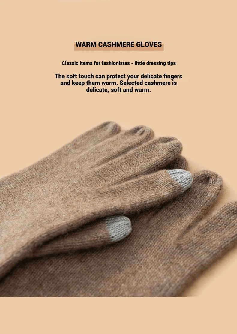 Women Selected Premium Cashmere Knitted Gloves Finger Touchscreen 100% Cashmere Simple Autumn Winter Thermal Gloves
