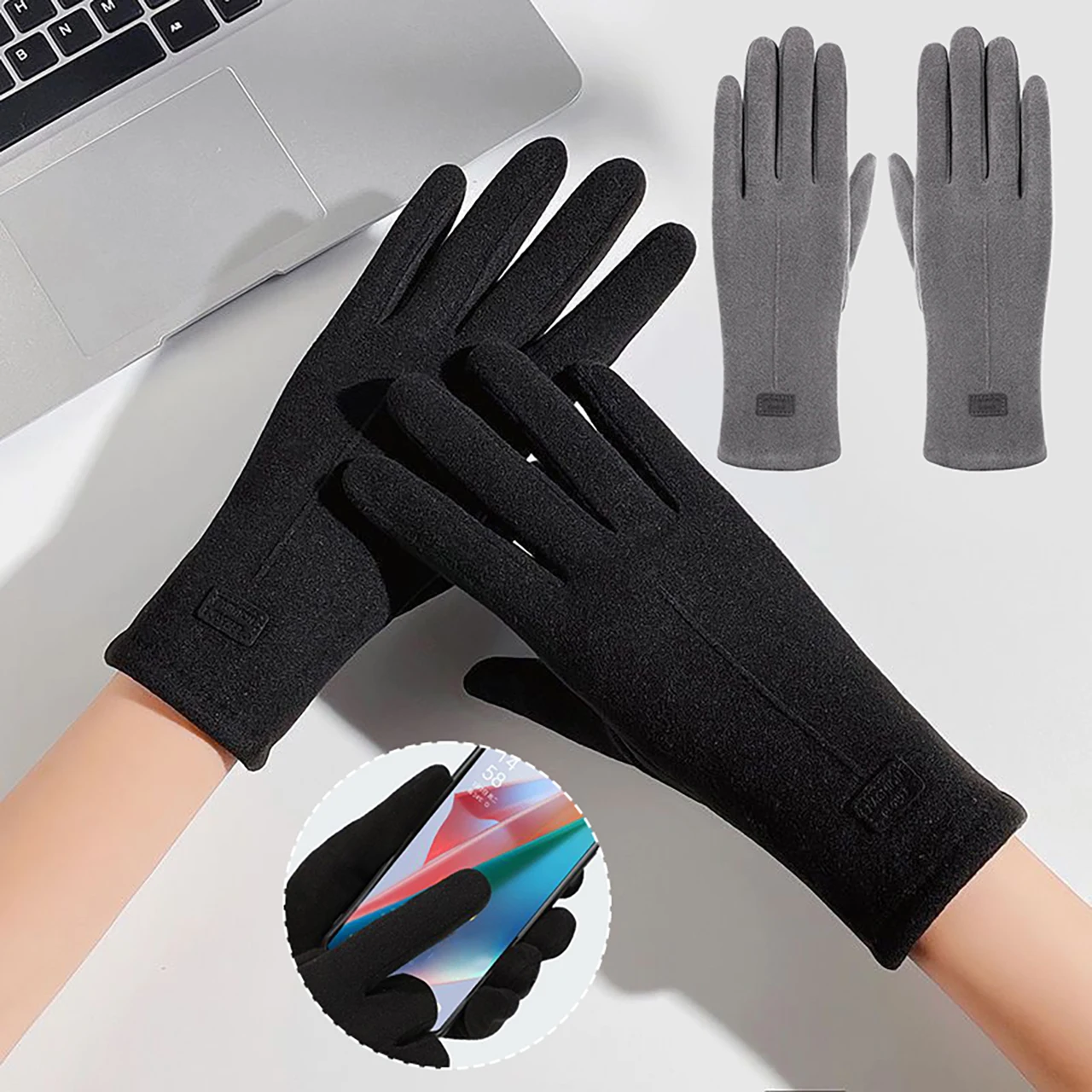 Solid Color Thin Cashmere Women Gloves Autumn Winter Touch Screen Mittens Ladies Keep Warm Windproof Cycling Driving Gloves