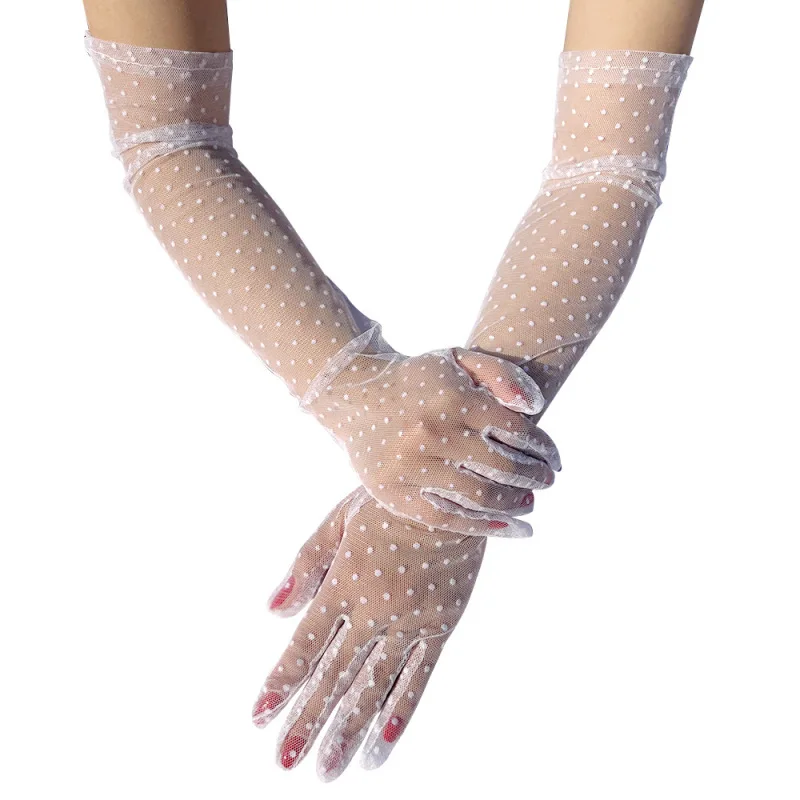 54cm Women Dot Mesh Retro Style Breathable Sexy Thin Long Gloves Etiquette Party Transparent Wedding Bride Model photography