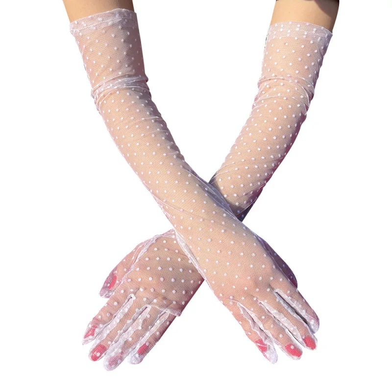 54cm Women Dot Mesh Retro Style Breathable Sexy Thin Long Gloves Etiquette Party Transparent Wedding Bride Model photography