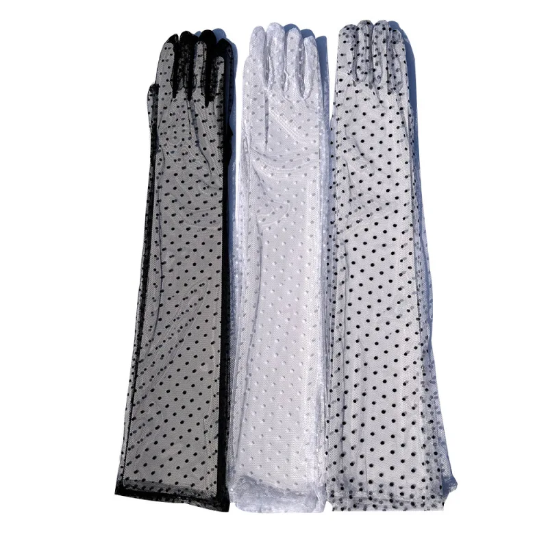 54cm Women Dot Mesh Retro Style Breathable Sexy Thin Long Gloves Etiquette Party Transparent Wedding Bride Model photography