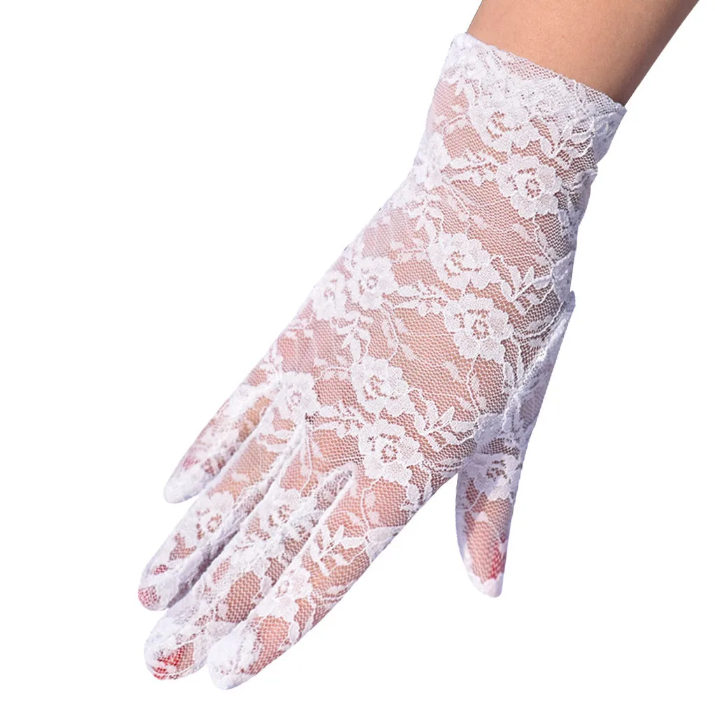 Women Vintage Sheer Short Lace Gloves Derby Tea Party Wrist Length Floral Gloves For Dinner Fancy Costume Accessories Gloves