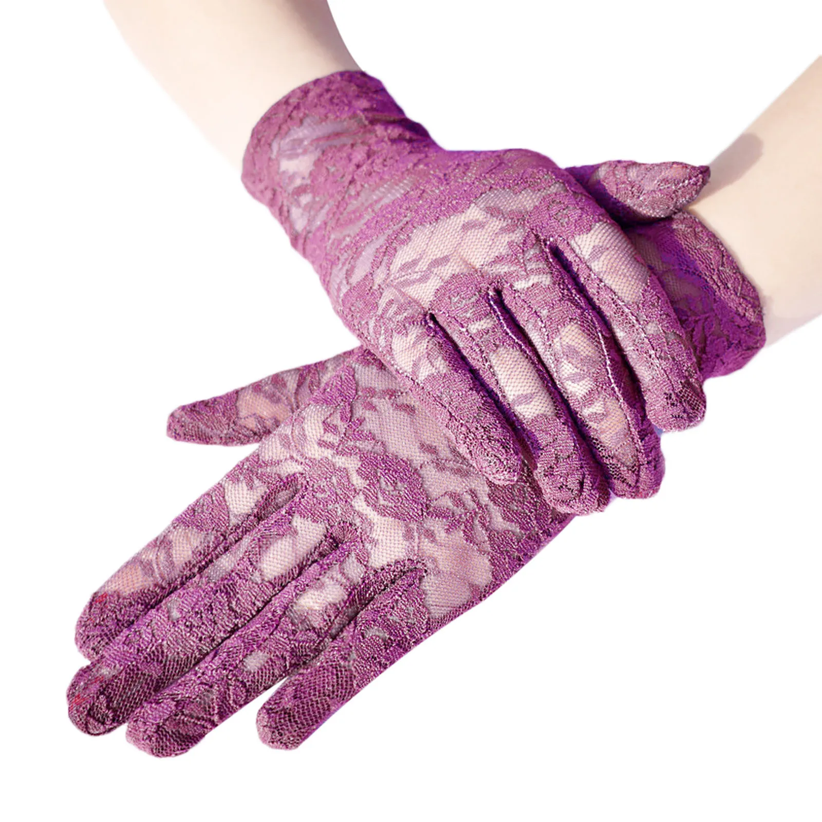 Women Vintage Sheer Short Lace Gloves Derby Tea Party Wrist Length Floral Gloves For Dinner Fancy Costume Accessories Gloves