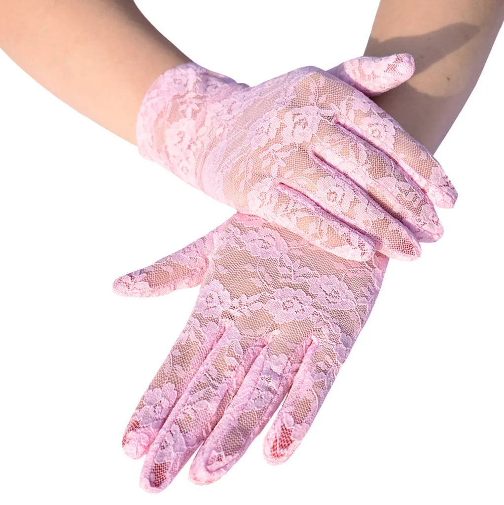 Women Vintage Sheer Short Lace Gloves Derby Tea Party Wrist Length Floral Gloves For Dinner Fancy Costume Accessories Gloves