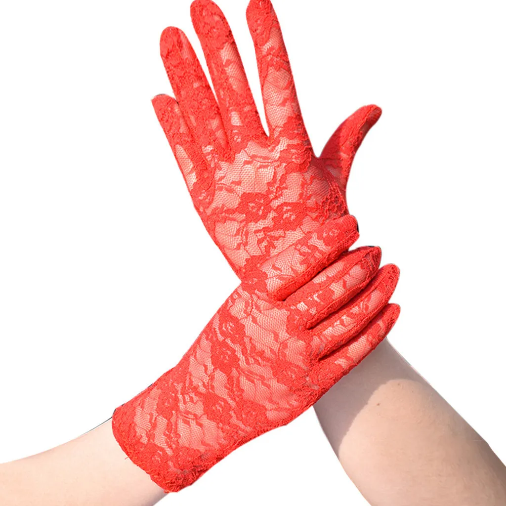 Women Vintage Sheer Short Lace Gloves Derby Tea Party Wrist Length Floral Gloves For Dinner Fancy Costume Accessories Gloves
