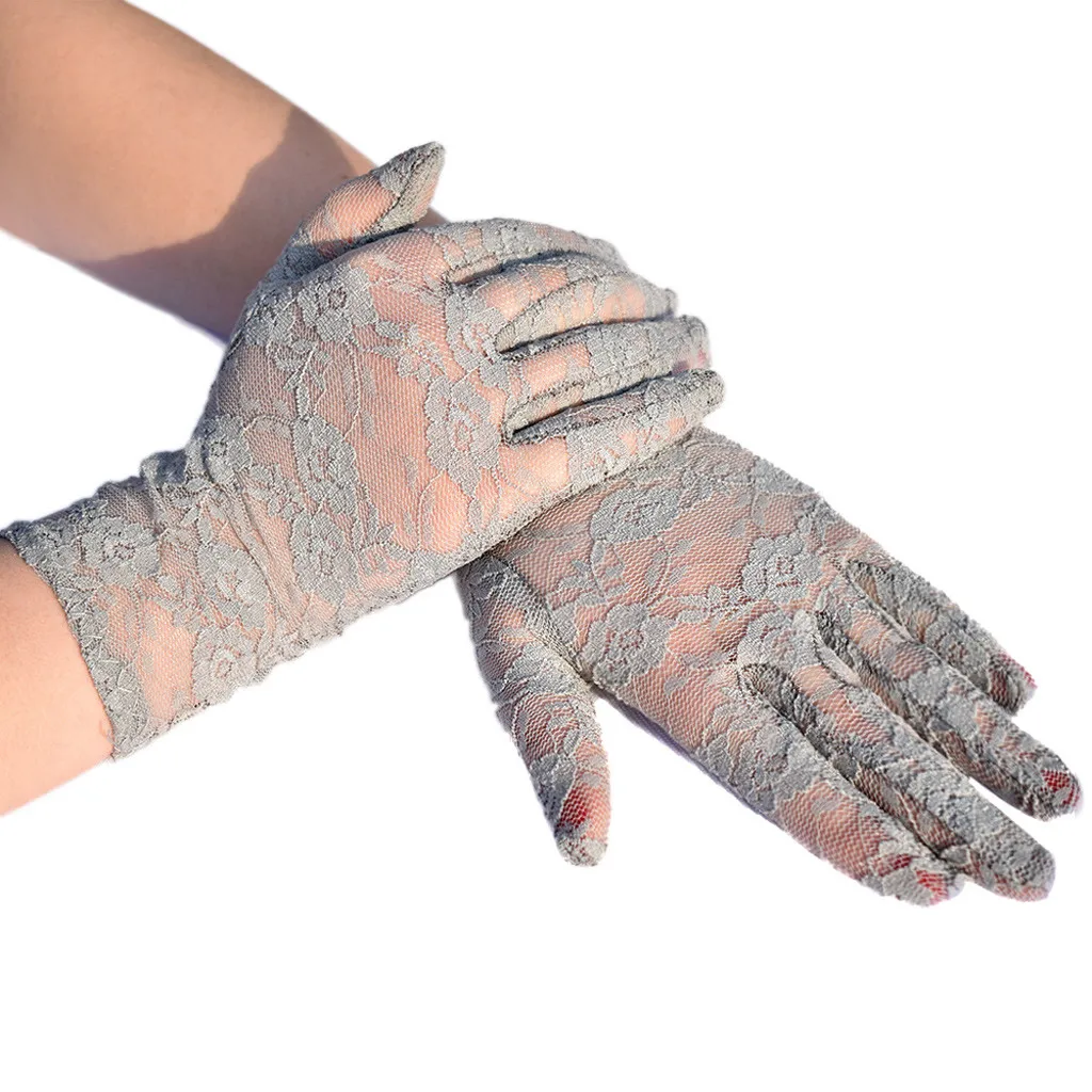 Women Vintage Sheer Short Lace Gloves Derby Tea Party Wrist Length Floral Gloves For Dinner Fancy Costume Accessories Gloves