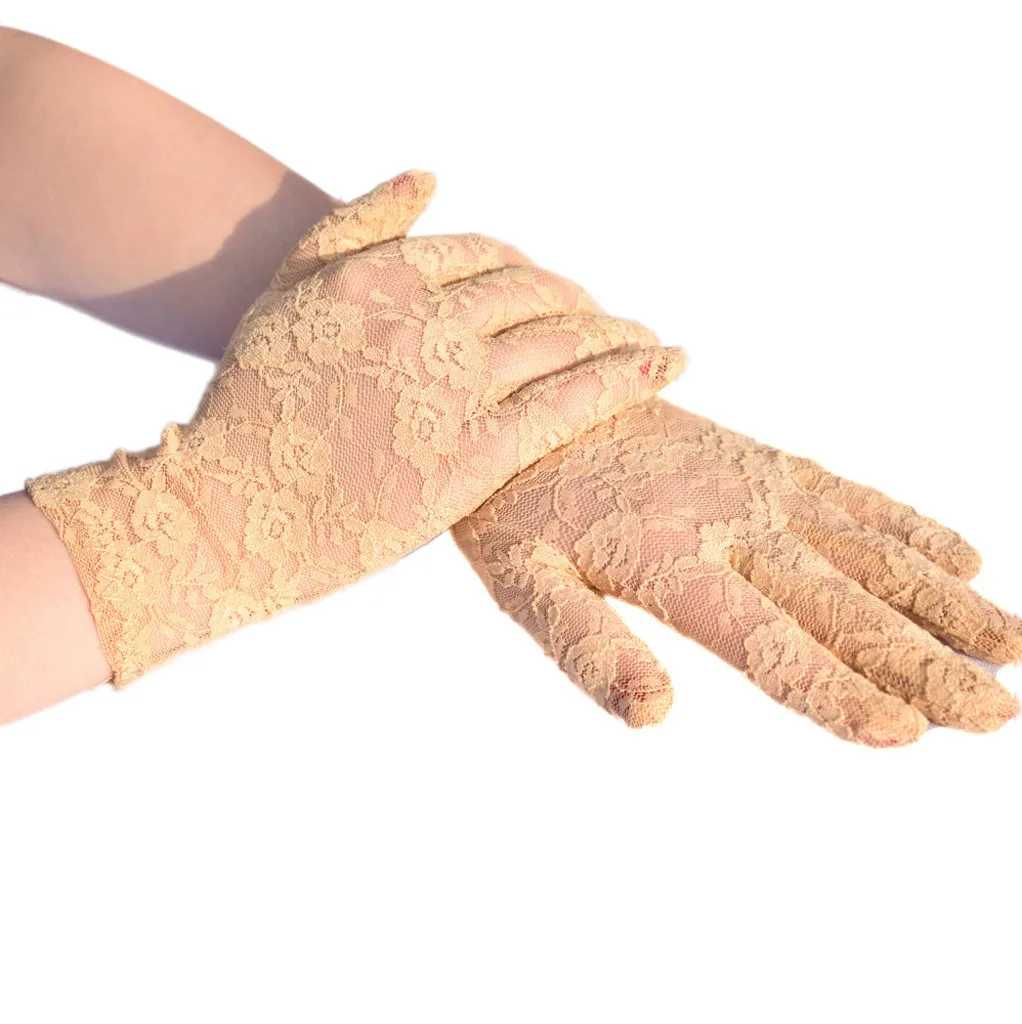 Women Vintage Sheer Short Lace Gloves Derby Tea Party Wrist Length Floral Gloves For Dinner Fancy Costume Accessories Gloves
