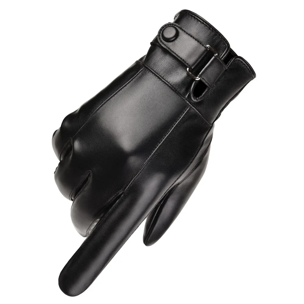 Winter Gloves for Men Genuine Leather Gloves Outdoor Cycling Black Real Sheepskin Keep Warm Driving Motorcycle Gloves