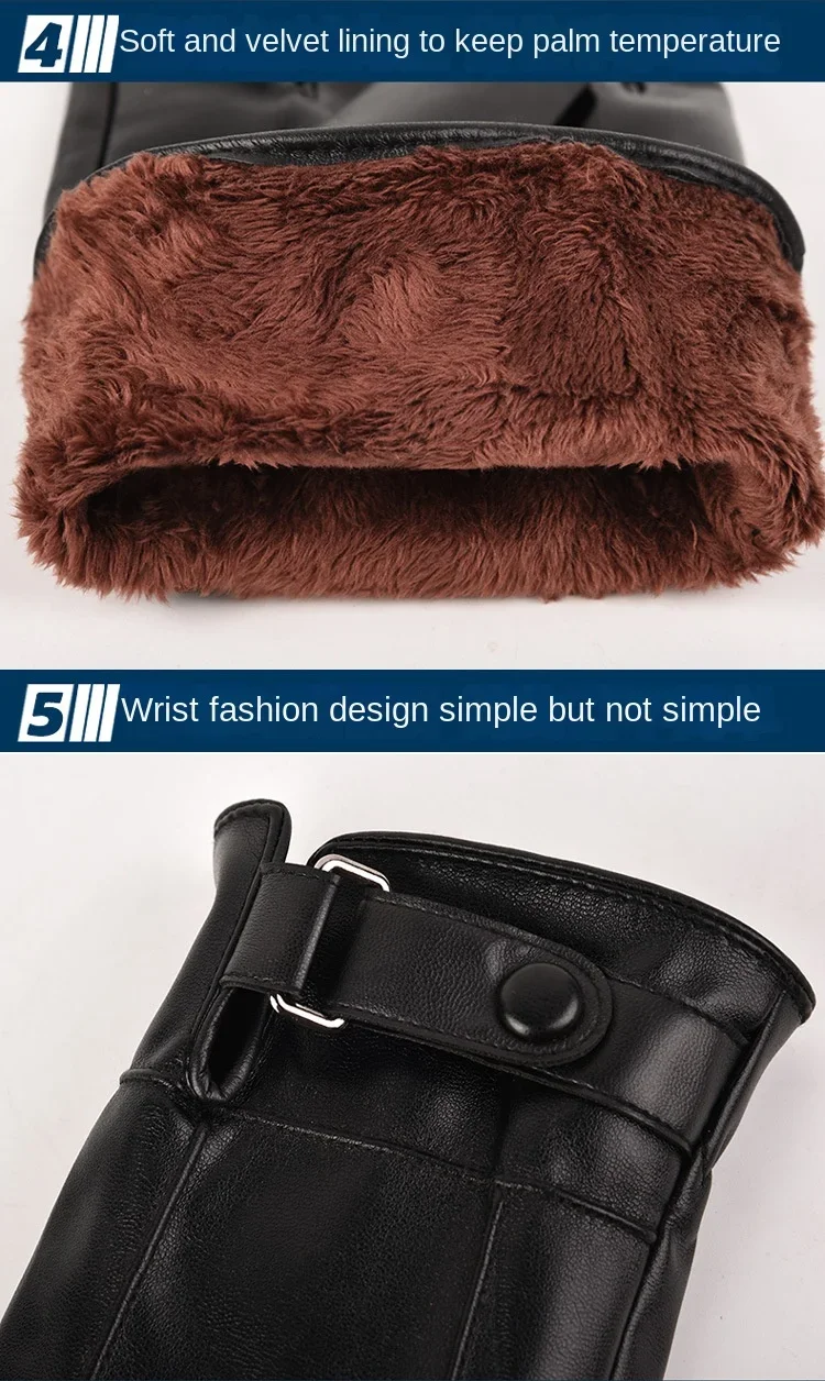 Winter Gloves for Men Genuine Leather Gloves Outdoor Cycling Black Real Sheepskin Keep Warm Driving Motorcycle Gloves