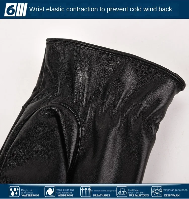 Winter Gloves for Men Genuine Leather Gloves Outdoor Cycling Black Real Sheepskin Keep Warm Driving Motorcycle Gloves