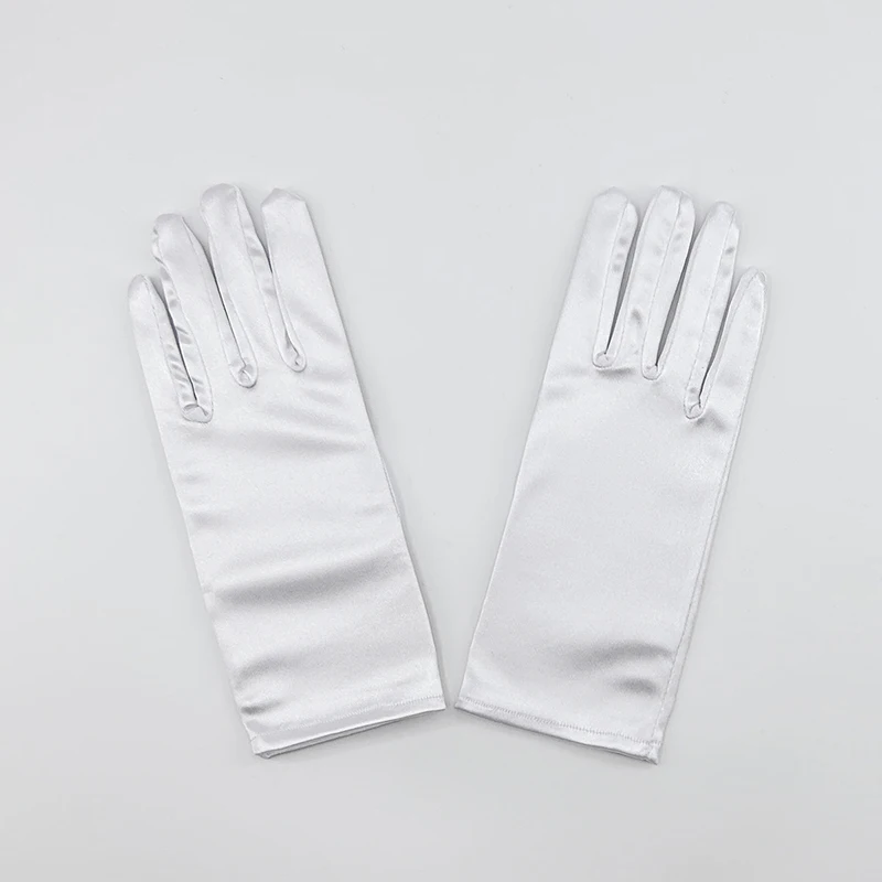 Elegant Satin Bridal Bridesmaid Wedding White Short Gloves Finger Wrist Women Pageant Perform Prom Drive Etiquette Accessories