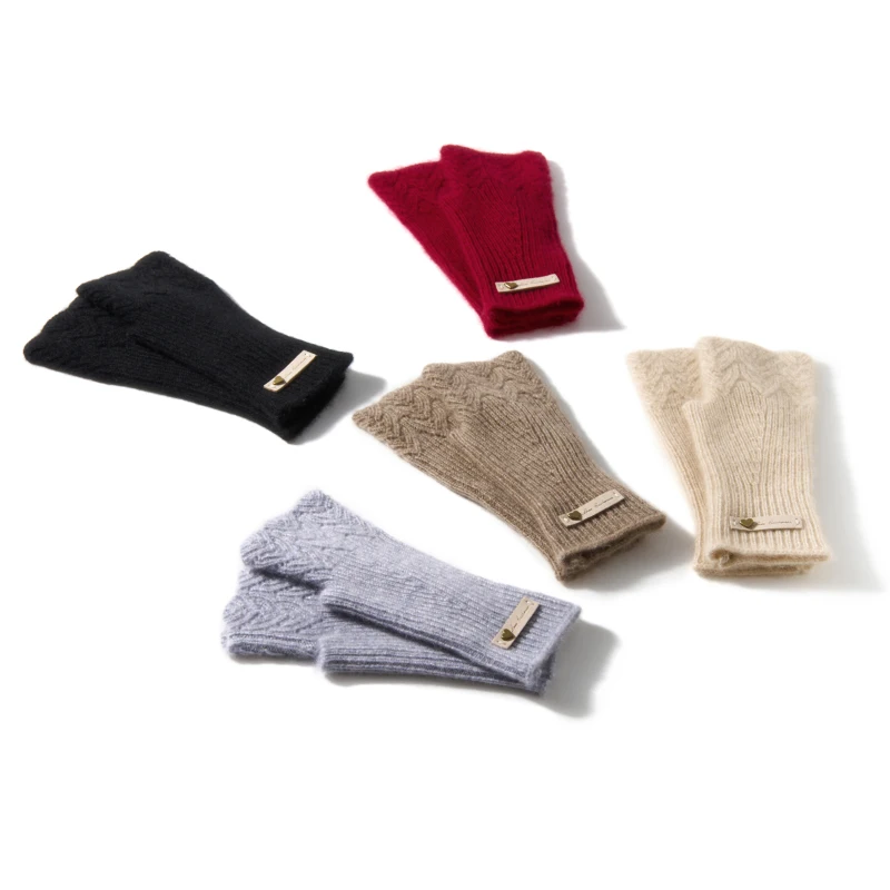 Benefit Price Women 100% Premium Cashmere Mitts Knitted Lace Fingerless Gloves Lady Elegant Thermal Gloves Lengthen Mittens