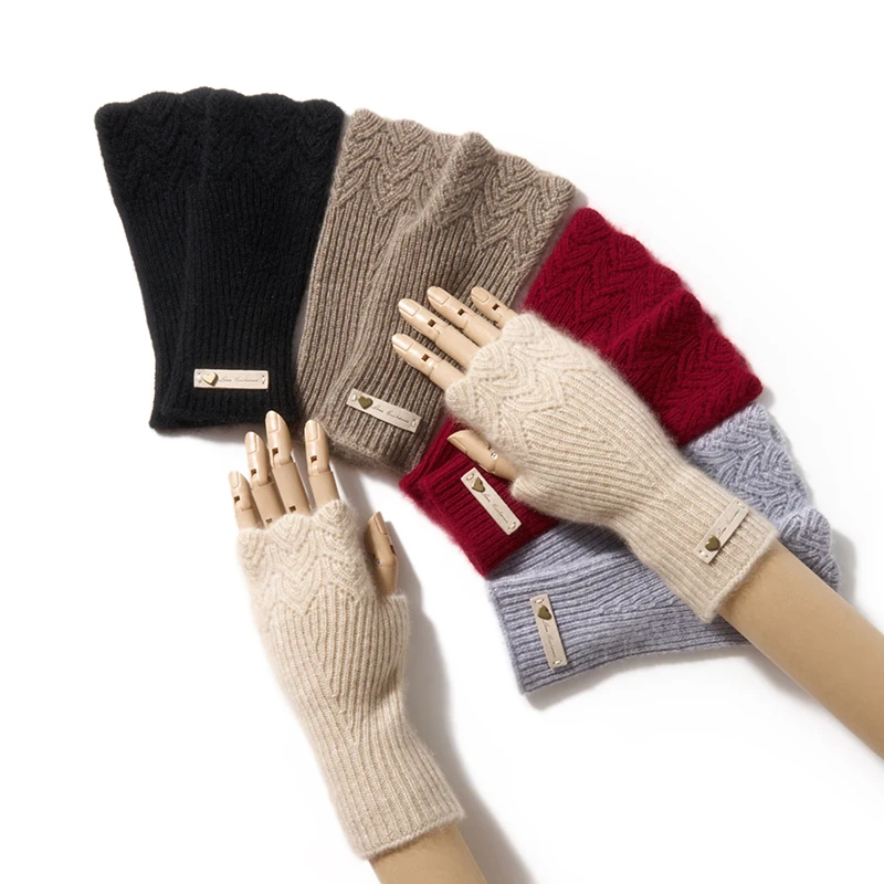 Benefit Price Women 100% Premium Cashmere Mitts Knitted Lace Fingerless Gloves Lady Elegant Thermal Gloves Lengthen Mittens