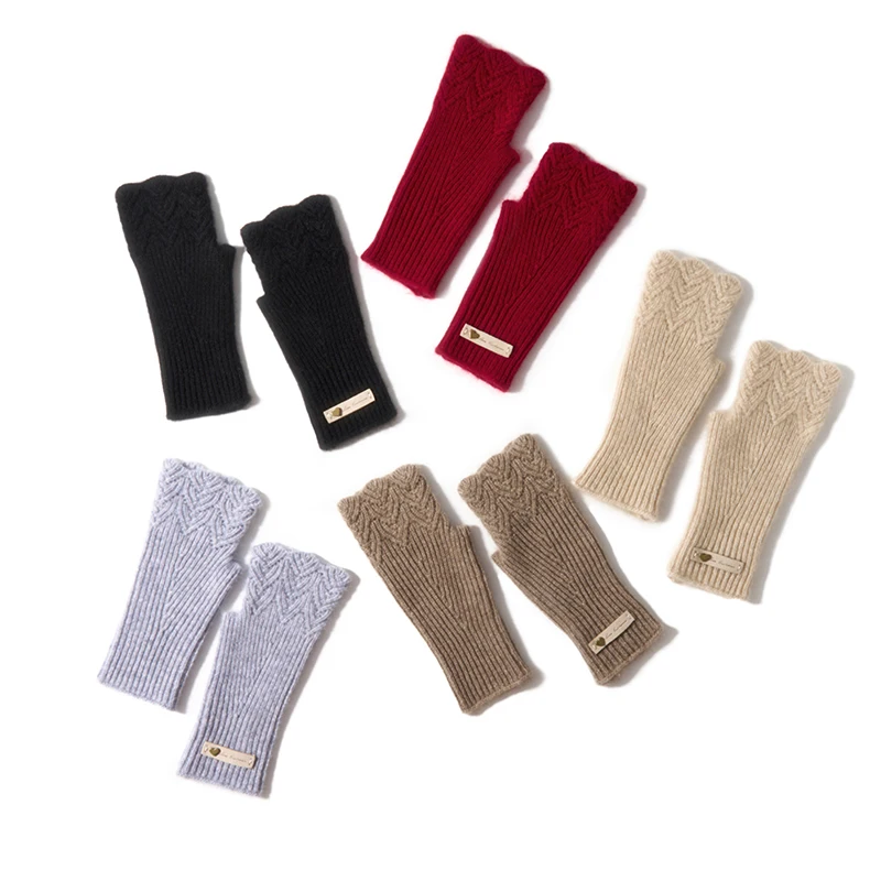 Benefit Price Women 100% Premium Cashmere Mitts Knitted Lace Fingerless Gloves Lady Elegant Thermal Gloves Lengthen Mittens
