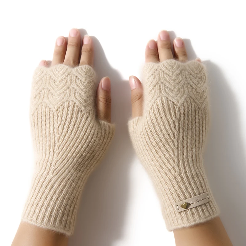 Benefit Price Women 100% Premium Cashmere Mitts Knitted Lace Fingerless Gloves Lady Elegant Thermal Gloves Lengthen Mittens