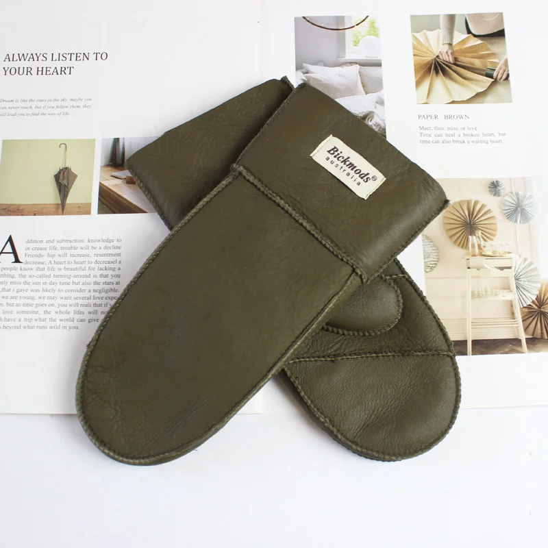 New Leather Women's Fur Gloves Winter Sheepskin Stitching Thick Warm Wool Lining Cold-Proof Mittens