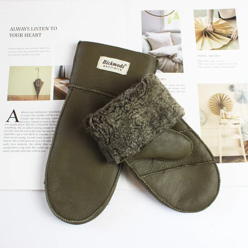 New Leather Women's Fur Gloves Winter Sheepskin Stitching Thick Warm Wool Lining Cold-Proof Mittens