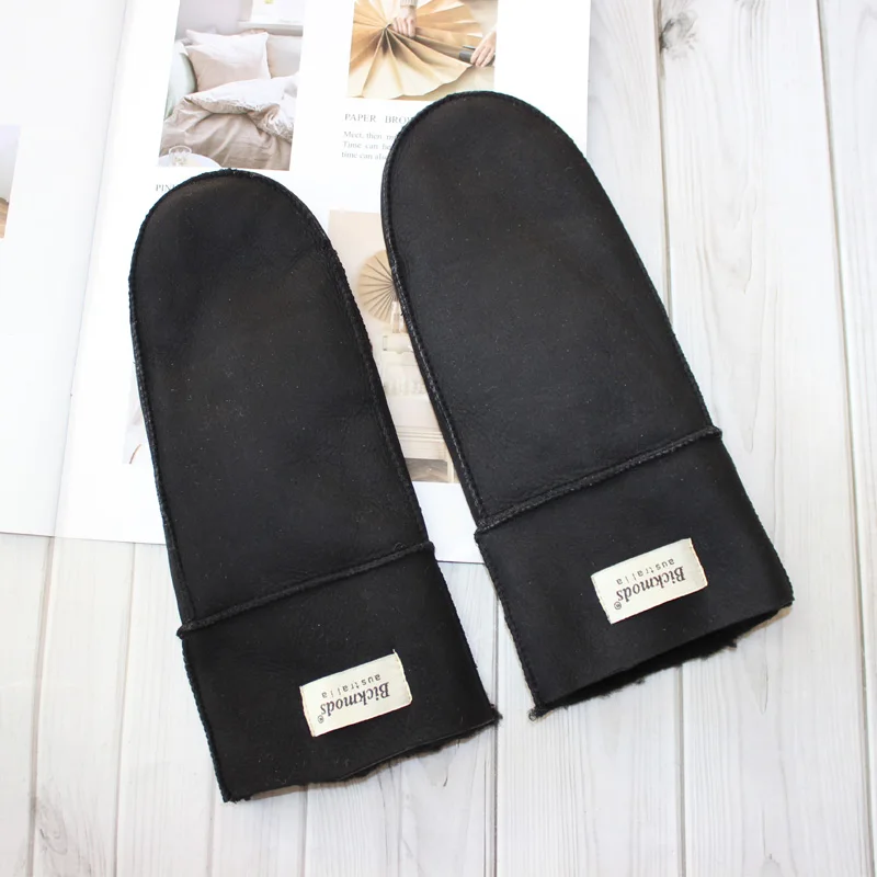 New Leather Women's Fur Gloves Winter Sheepskin Stitching Thick Warm Wool Lining Cold-Proof Mittens