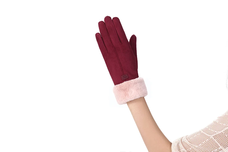 New Winter Female Lace Warm Cashmere Three Ribs Cute Bear Mittens Double thick Plush Wrist Women Touch Screen Driving Gloves 81C