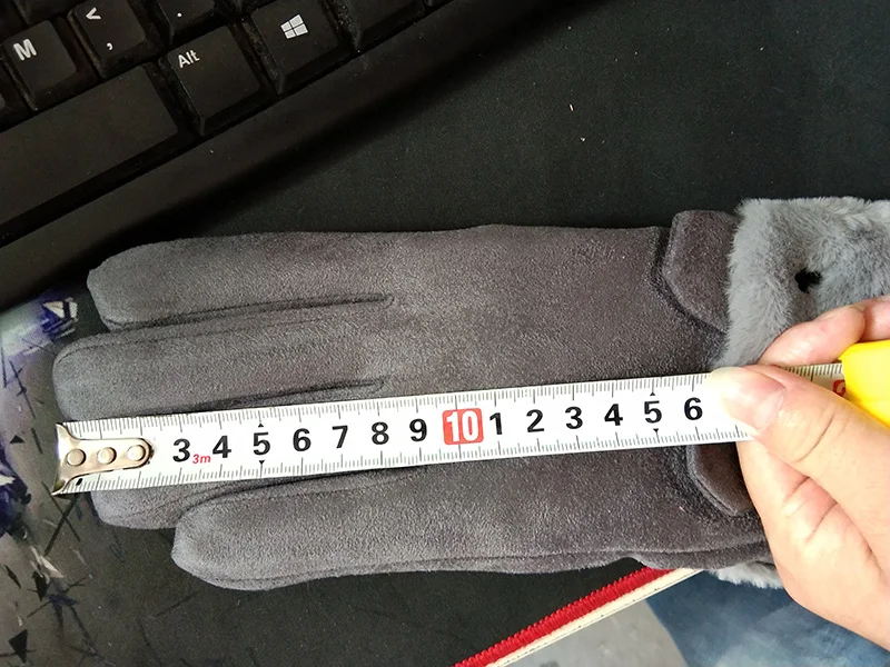 New Winter Female Lace Warm Cashmere Three Ribs Cute Bear Mittens Double thick Plush Wrist Women Touch Screen Driving Gloves 81C