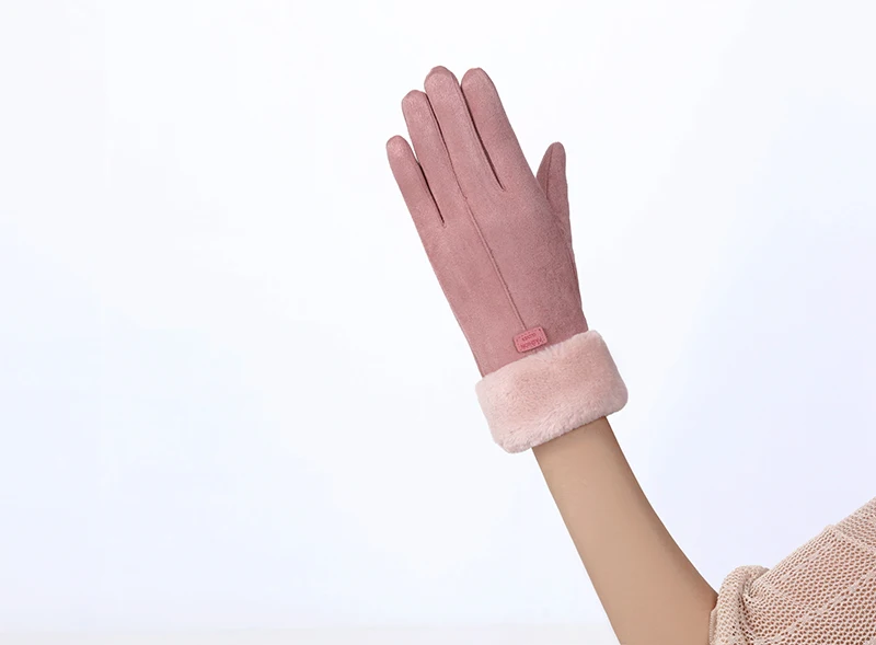 New Winter Female Lace Warm Cashmere Three Ribs Cute Bear Mittens Double thick Plush Wrist Women Touch Screen Driving Gloves 81C