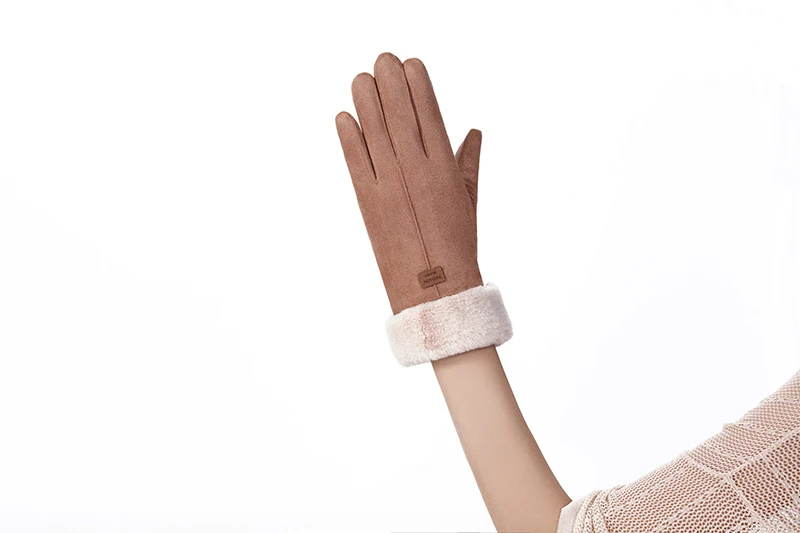 New Winter Female Lace Warm Cashmere Three Ribs Cute Bear Mittens Double thick Plush Wrist Women Touch Screen Driving Gloves 81C