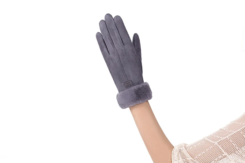 New Winter Female Lace Warm Cashmere Three Ribs Cute Bear Mittens Double thick Plush Wrist Women Touch Screen Driving Gloves 81C
