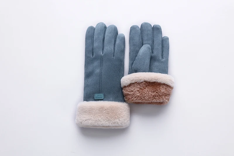 New Winter Female Lace Warm Cashmere Three Ribs Cute Bear Mittens Double thick Plush Wrist Women Touch Screen Driving Gloves 81C