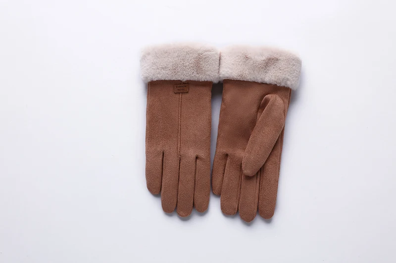 New Winter Female Lace Warm Cashmere Three Ribs Cute Bear Mittens Double thick Plush Wrist Women Touch Screen Driving Gloves 81C