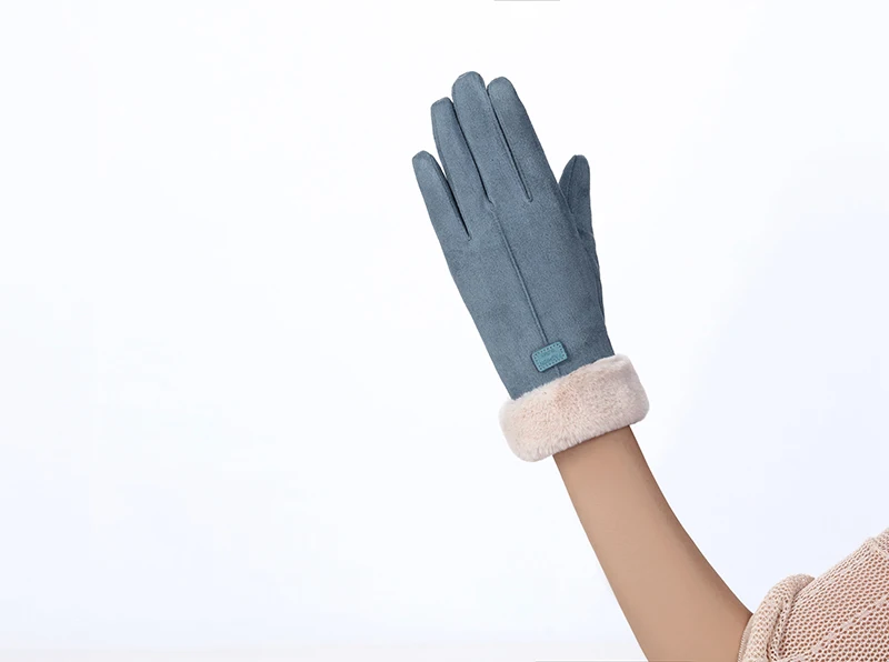 New Winter Female Lace Warm Cashmere Three Ribs Cute Bear Mittens Double thick Plush Wrist Women Touch Screen Driving Gloves 81C