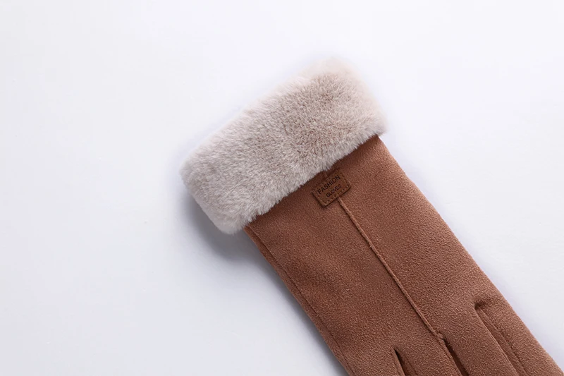 New Winter Female Lace Warm Cashmere Three Ribs Cute Bear Mittens Double thick Plush Wrist Women Touch Screen Driving Gloves 81C