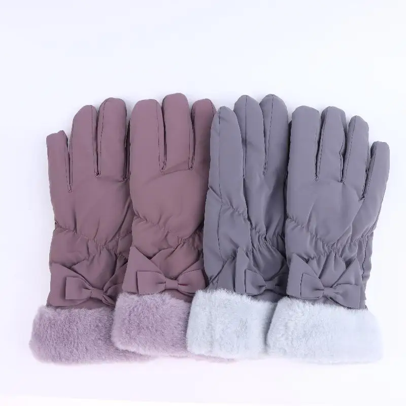 Ski Gloves Women Winter Fleece Thickened Warm Plush Cotton Waterproof Touch-Screen Gloves For Outdoor Riding Mountaineering