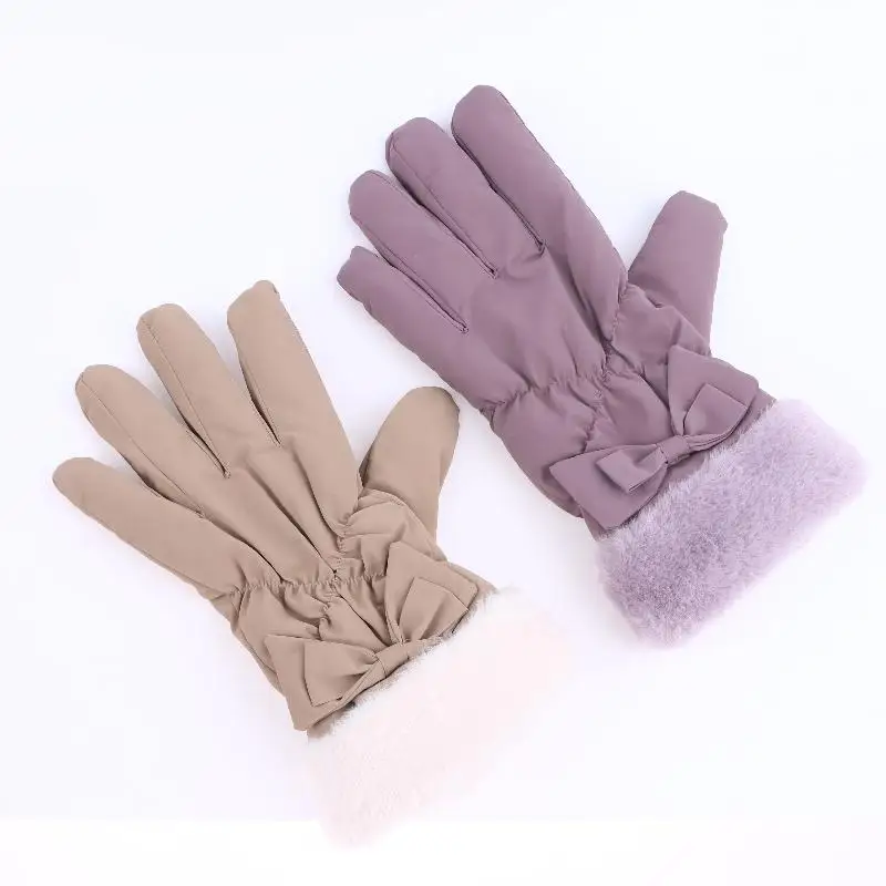 Ski Gloves Women Winter Fleece Thickened Warm Plush Cotton Waterproof Touch-Screen Gloves For Outdoor Riding Mountaineering