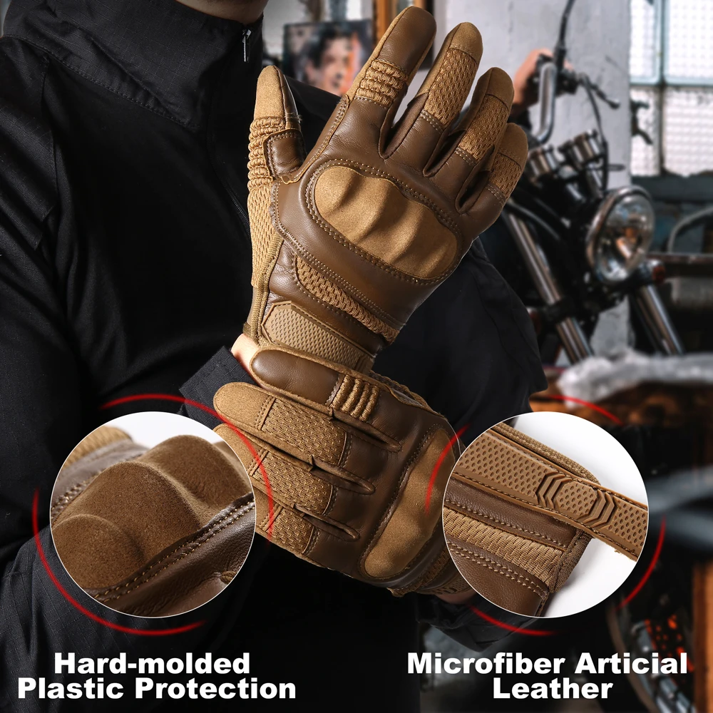 Tactical Full Finger Gloves PU Leather Sports Combat Outdoor Hunting Shooting Cycling Touch Screen Anti-Skid Protective Gear Men