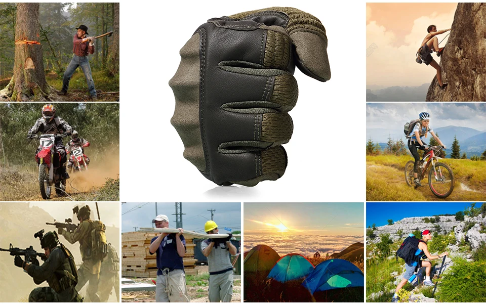 Tactical Full Finger Gloves PU Leather Sports Combat Outdoor Hunting Shooting Cycling Touch Screen Anti-Skid Protective Gear Men