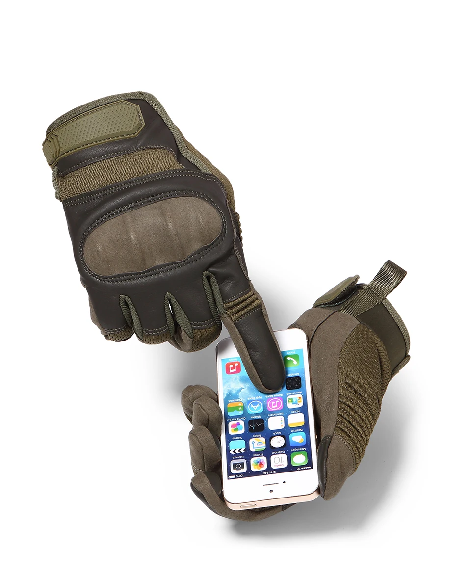 Tactical Full Finger Gloves PU Leather Sports Combat Outdoor Hunting Shooting Cycling Touch Screen Anti-Skid Protective Gear Men