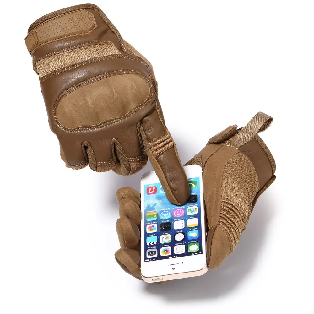 Tactical Full Finger Gloves PU Leather Sports Combat Outdoor Hunting Shooting Cycling Touch Screen Anti-Skid Protective Gear Men