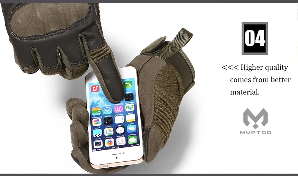 Tactical Full Finger Gloves PU Leather Sports Combat Outdoor Hunting Shooting Cycling Touch Screen Anti-Skid Protective Gear Men