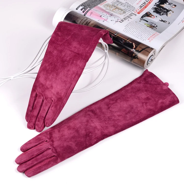30 40 50 60 70cm Women's Ladies Real Suede Leather Winter Tender Party Long Evening Gloves Opera/Long