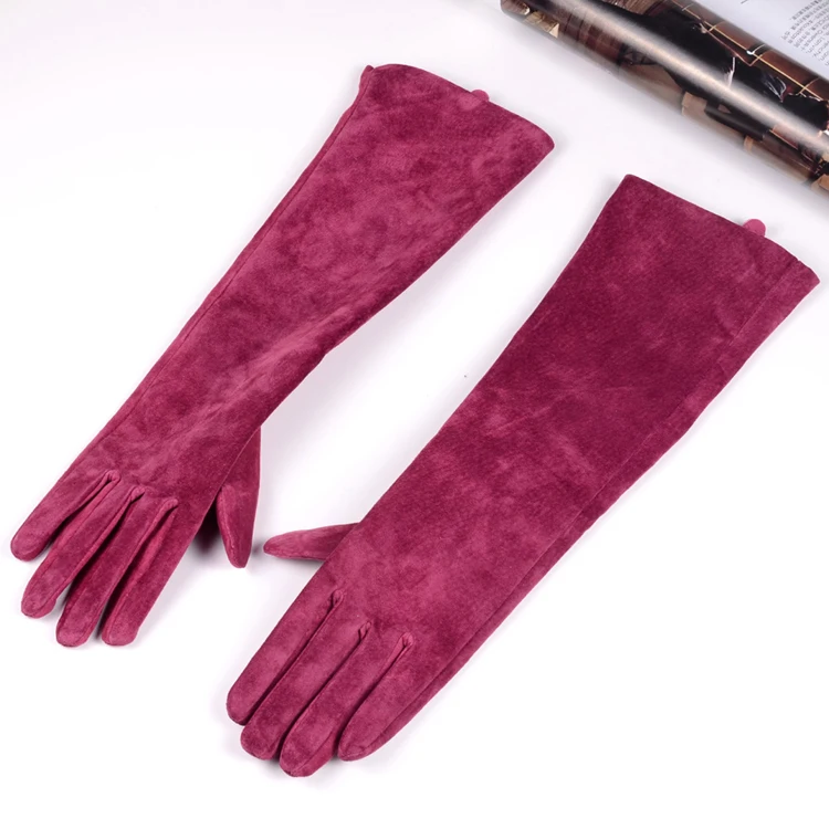 30 40 50 60 70cm Women's Ladies Real Suede Leather Winter Tender Party Long Evening Gloves Opera/Long
