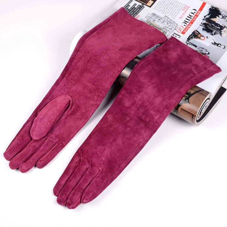 30 40 50 60 70cm Women's Ladies Real Suede Leather Winter Tender Party Long Evening Gloves Opera/Long