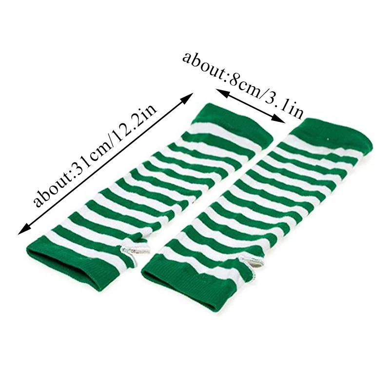 Punk Long Sleeves Fingerless Gloves Cuff for Women Men Stripe Hip-Hop Knitted Elbow Mittens Elastic Winter Arm Warmer Outdoor