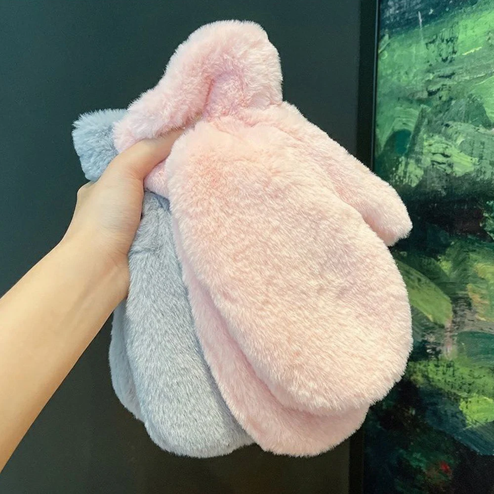 Thicken Plush Soft Winter Fingerless Gloves Women WarmFur Fuzzy Mittens Cold Protection Velvet lining Outdoor Fluffy Gloves