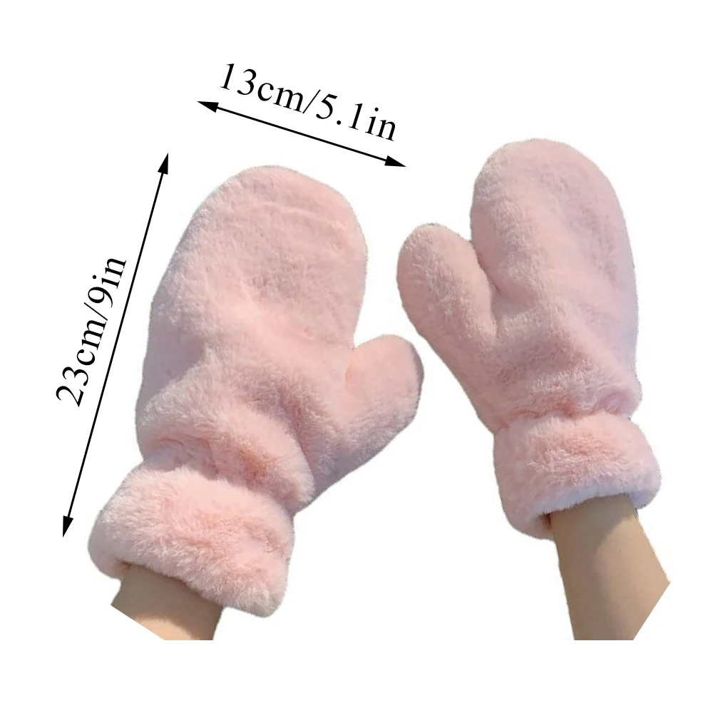 Thicken Plush Soft Winter Fingerless Gloves Women WarmFur Fuzzy Mittens Cold Protection Velvet lining Outdoor Fluffy Gloves
