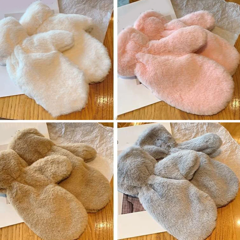 Thicken Plush Soft Winter Fingerless Gloves Women WarmFur Fuzzy Mittens Cold Protection Velvet lining Outdoor Fluffy Gloves