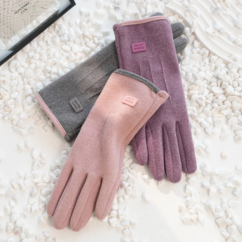 Women Winter Thick Plush Gloves Fashion Warm Suede Outdoor Guantes Lady Touchscreen Driving Gloves Sports Cycling Mittens
