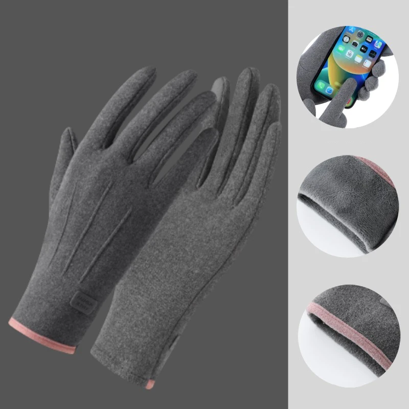 Women Winter Thick Plush Gloves Fashion Warm Suede Outdoor Guantes Lady Touchscreen Driving Gloves Sports Cycling Mittens